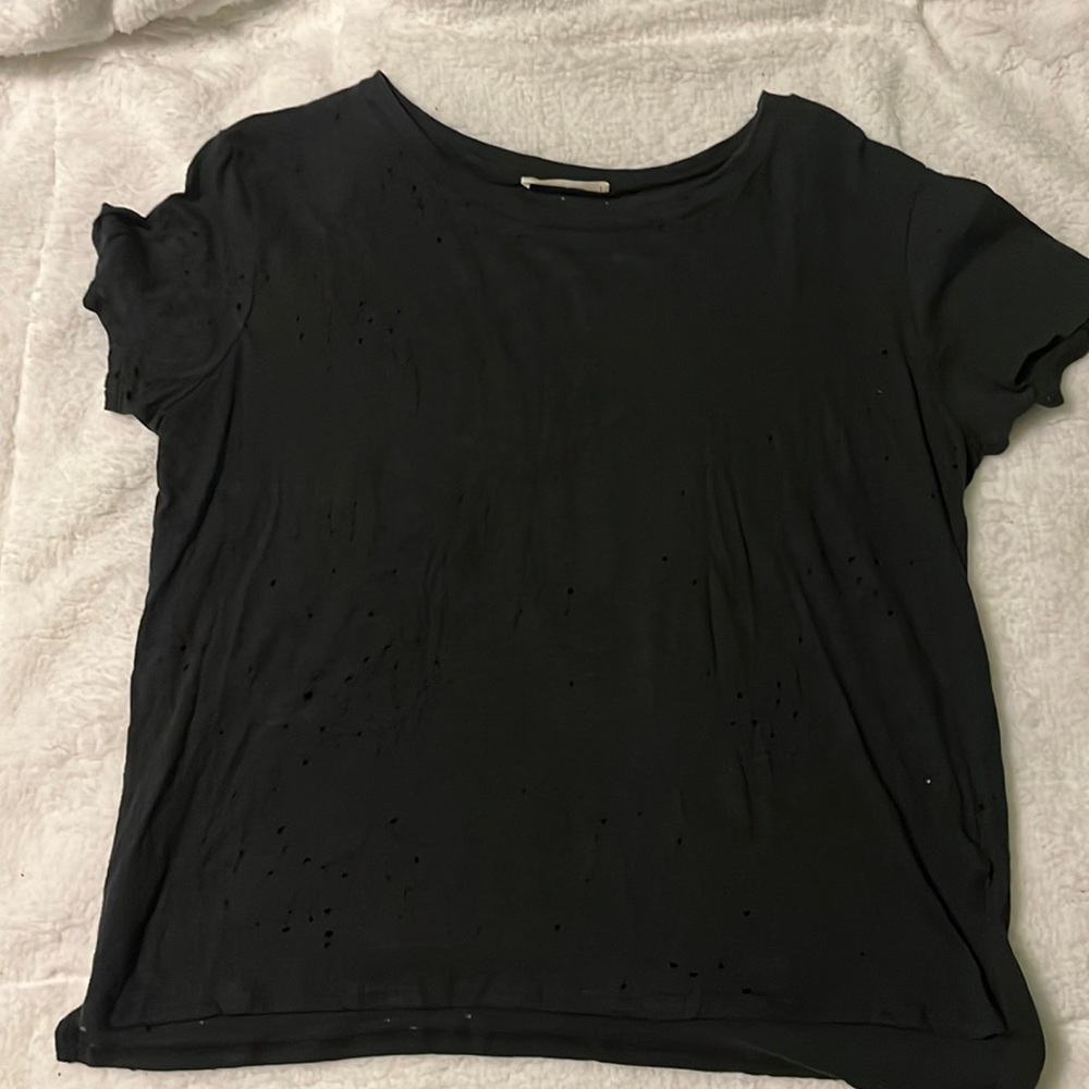 Mikey & Joey distressed top: hole-punch tee.